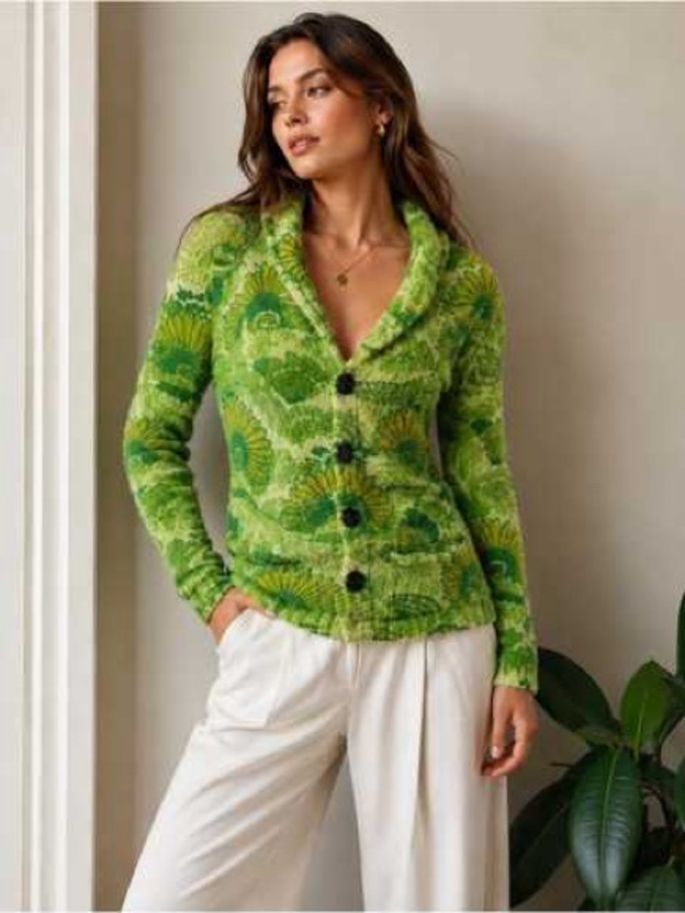 EUC Leifsdottir X Anthropologie Green Wool+Mohair Floral Cardigan size Small